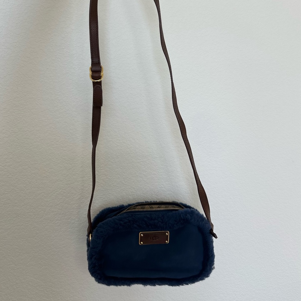 UGG Australia Navy Suede Shearling Crossbody Bag